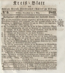 Kreis-Blatt des Königlich Preußischen Landraths-Amtes zu Elbing, Nr. 9 Sonnabend 5 März 1842