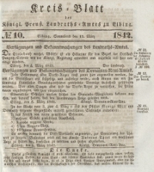 Kreis-Blatt des Königlich Preußischen Landraths-Amtes zu Elbing, Nr. 10 Sonnabend 12 März 1842