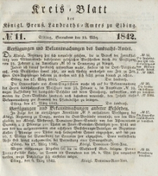 Kreis-Blatt des Königlich Preußischen Landraths-Amtes zu Elbing, Nr. 11 Sonnabend 19 März 1842