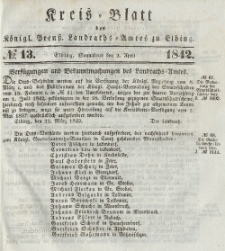 Kreis-Blatt des Königlich Preußischen Landraths-Amtes zu Elbing, Nr. 13 Sonnabend 2 April 1842