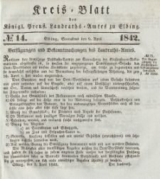 Kreis-Blatt des Königlich Preußischen Landraths-Amtes zu Elbing, Nr. 14 Sonnabend 9 April 1842