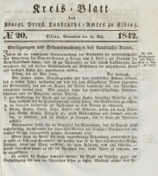 Kreis-Blatt des Königlich Preußischen Landraths-Amtes zu Elbing, Nr. 20 Sonnabend 21 Mai 1842