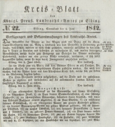 Kreis-Blatt des Königlich Preußischen Landraths-Amtes zu Elbing, Nr. 22 Sonnabend 4 Juni 1842