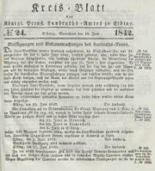 Kreis-Blatt des Königlich Preußischen Landraths-Amtes zu Elbing, Nr. 24 Sonnabend 18 Juni 1842