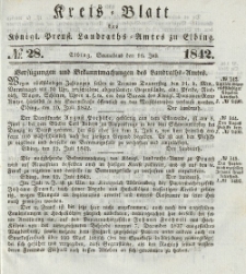 Kreis-Blatt des Königlich Preußischen Landraths-Amtes zu Elbing, Nr. 28 Sonnabend 16 Juli 1842