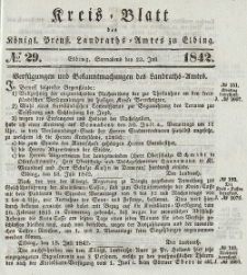 Kreis-Blatt des Königlich Preußischen Landraths-Amtes zu Elbing, Nr. 29 Sonnabend 23 Juli 1842