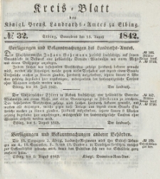 Kreis-Blatt des Königlich Preußischen Landraths-Amtes zu Elbing, Nr. 32 Sonnabend 13 August 1842