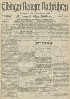 Elbinger Neueste Nachrichten, Nr. 231 Montag 24 August 1914 66. Jahrgang