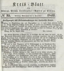 Kreis-Blatt des Königlich Preußischen Landraths-Amtes zu Elbing, Nr. 35 Sonnabend 3 September 1842