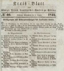 Kreis-Blatt des Königlich Preußischen Landraths-Amtes zu Elbing, Nr. 40 Sonnabend 8 Oktober 1842
