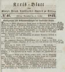 Kreis-Blatt des Königlich Preußischen Landraths-Amtes zu Elbing, Nr. 41 Sonnabend 15 Oktober 1842
