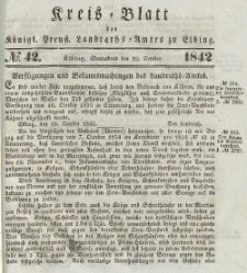 Kreis-Blatt des Königlich Preußischen Landraths-Amtes zu Elbing, Nr. 42 Sonnabend 22 Oktober 1842