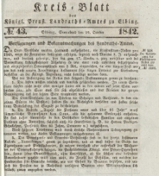 Kreis-Blatt des Königlich Preußischen Landraths-Amtes zu Elbing, Nr. 43 Sonnabend 29 Oktober 1842