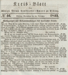 Kreis-Blatt des Königlich Preußischen Landraths-Amtes zu Elbing, Nr. 46 Sonnabend 19 November 1842