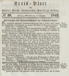 Kreis-Blatt des Königlich Preußischen Landraths-Amtes zu Elbing, Nr. 49 Sonnabend 10 Dezember 1842