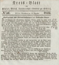 Kreis-Blatt des Königlich Preußischen Landraths-Amtes zu Elbing, Nr. 50 Sonnabend 17 Dezember 1842