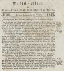 Kreis-Blatt des Königlich Preußischen Landraths-Amtes zu Elbing, Nr. 52 Sonnabend 31 Dezember 1842