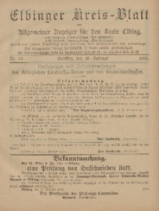 Kreis-Blatt des Königlich Preußischen Landraths-Amtes zu Elbing, Nr. 14 Dienstag 19 Februar 1895