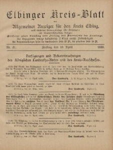 Kreis-Blatt des Königlich Preußischen Landraths-Amtes zu Elbing, Nr. 31 Freitag 19 April 1895