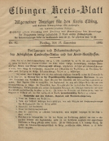 Kreis-Blatt des Königlich Preußischen Landraths-Amtes zu Elbing, Nr. 92 Dienstag 19 November 1895