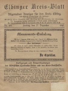 Kreis-Blatt des Königlich Preußischen Landraths-Amtes zu Elbing, Nr. 103 Freitag 27 Dezember 1895