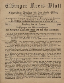 Kreis-Blatt des Königlich Preußischen Landraths-Amtes zu Elbing, Nr. 4 Dienstag 14 Januar 1896