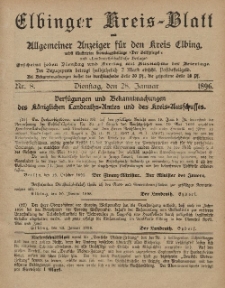 Kreis-Blatt des Königlich Preußischen Landraths-Amtes zu Elbing, Nr. 8 Dienstag 28 Januar 1896