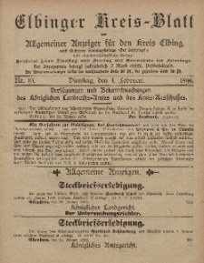 Kreis-Blatt des Königlich Preußischen Landraths-Amtes zu Elbing, Nr. 10 Dienstag 4 Februar 1896