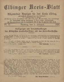 Kreis-Blatt des Königlich Preußischen Landraths-Amtes zu Elbing, Nr. 12 Dienstag 11 Februar 1896