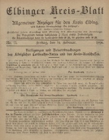 Kreis-Blatt des Königlich Preußischen Landraths-Amtes zu Elbing, Nr. 13 Freitag 14 Februar 1896