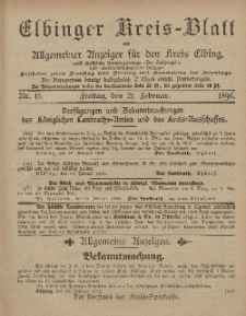 Kreis-Blatt des Königlich Preußischen Landraths-Amtes zu Elbing, Nr. 15 Freitag 21 Februar 1896