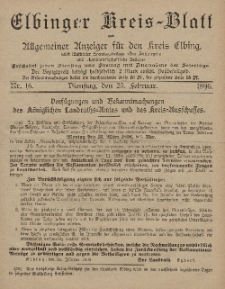 Kreis-Blatt des Königlich Preußischen Landraths-Amtes zu Elbing, Nr. 16 Dienstag 25 Februar 1896