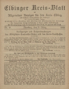 Kreis-Blatt des Königlich Preußischen Landraths-Amtes zu Elbing, Nr. 18 Dienstag 3 März 1896