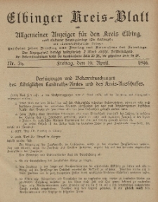 Kreis-Blatt des Königlich Preußischen Landraths-Amtes zu Elbing, Nr. 29 Freitag 10 April 1896