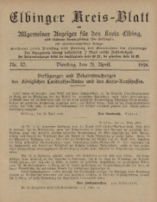 Kreis-Blatt des Königlich Preußischen Landraths-Amtes zu Elbing, Nr. 32 Dienstag 21 April 1896