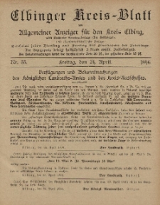 Kreis-Blatt des Königlich Preußischen Landraths-Amtes zu Elbing, Nr. 33 Freitag 24 April 1896