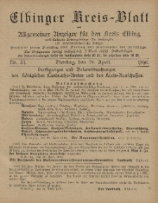 Kreis-Blatt des Königlich Preußischen Landraths-Amtes zu Elbing, Nr. 34 Dienstag 28 April 1896