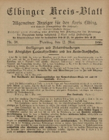 Kreis-Blatt des Königlich Preußischen Landraths-Amtes zu Elbing, Nr. 38 Dienstag 12 Mai 1896