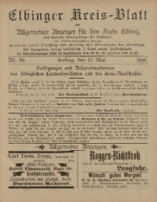 Kreis-Blatt des Königlich Preußischen Landraths-Amtes zu Elbing, Nr. 39 Freitag 15 Mai 1896