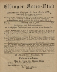 Kreis-Blatt des Königlich Preußischen Landraths-Amtes zu Elbing, Nr. 44 Dienstag 2 Juni 1896