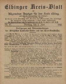 Kreis-Blatt des Königlich Preußischen Landraths-Amtes zu Elbing, Nr. 46 Dienstag 9 Juni 1896