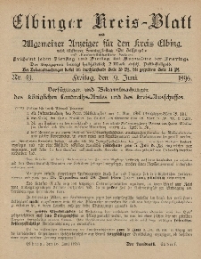 Kreis-Blatt des Königlich Preußischen Landraths-Amtes zu Elbing, Nr. 49 Freitag 19 Juni 1896