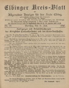 Kreis-Blatt des Königlich Preußischen Landraths-Amtes zu Elbing, Nr. 58 Dienstag 21 Juli 1896