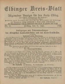Kreis-Blatt des Königlich Preußischen Landraths-Amtes zu Elbing, Nr. 61 Freitag 31 Juli 1896