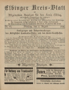 Kreis-Blatt des Königlich Preußischen Landraths-Amtes zu Elbing, Nr. 64 Dienstag 11 August 1896