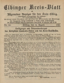 Kreis-Blatt des Königlich Preußischen Landraths-Amtes zu Elbing, Nr. 65 Freitag 14 August 1896