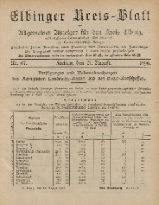 Kreis-Blatt des Königlich Preußischen Landraths-Amtes zu Elbing, Nr. 67 Freitag 21 August 1896