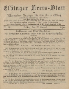 Kreis-Blatt des Königlich Preußischen Landraths-Amtes zu Elbing, Nr. 69 Freitag 28 August 1896