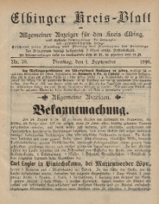 Kreis-Blatt des Königlich Preußischen Landraths-Amtes zu Elbing, Nr. 70 Dienstag 1 September 1896