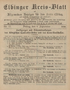 Kreis-Blatt des Königlich Preußischen Landraths-Amtes zu Elbing, Nr. 72 Dienstag 8 September 1896